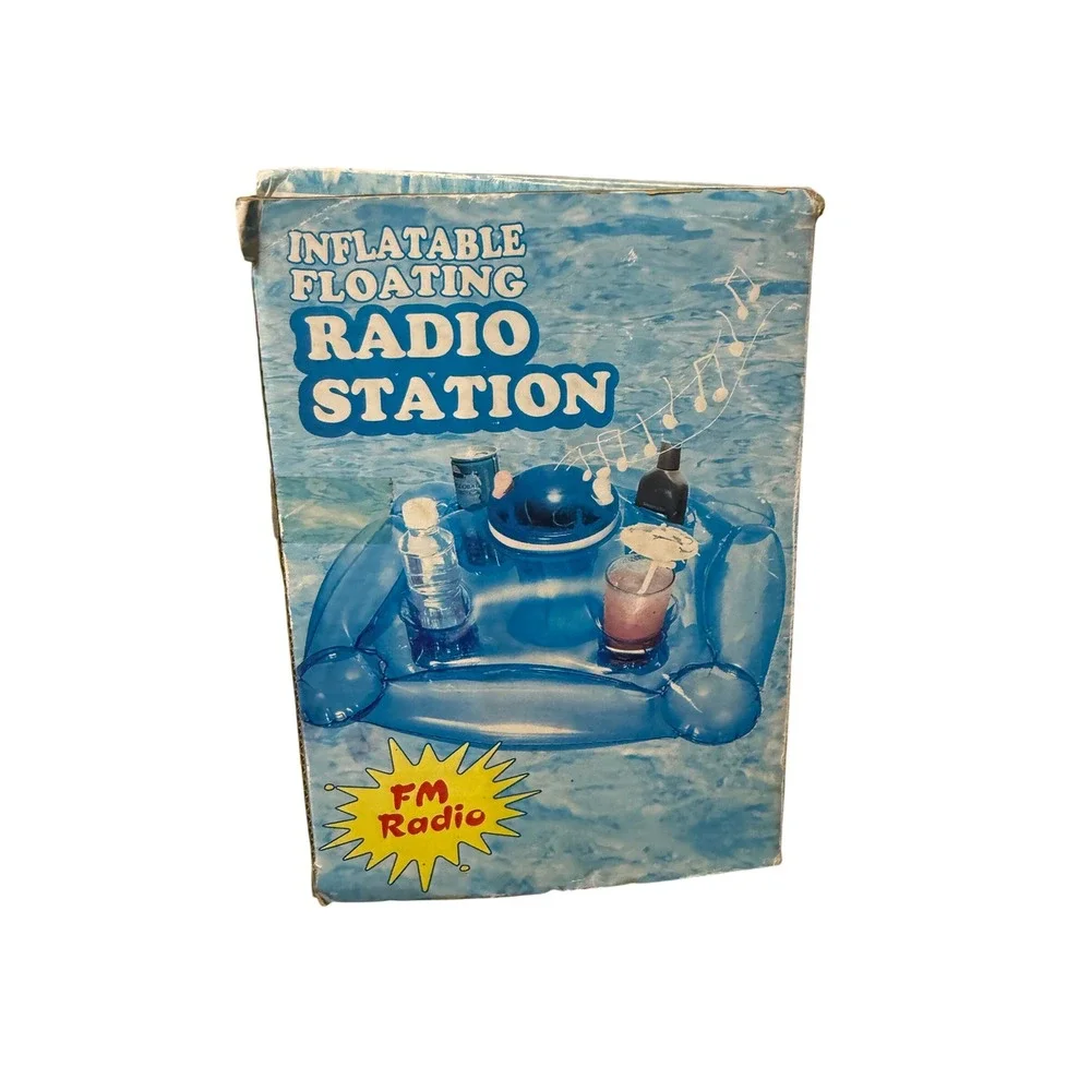 Vintage Inflatable Floating‎ Radio Station Pool Drink Holder FM Radio New in Box